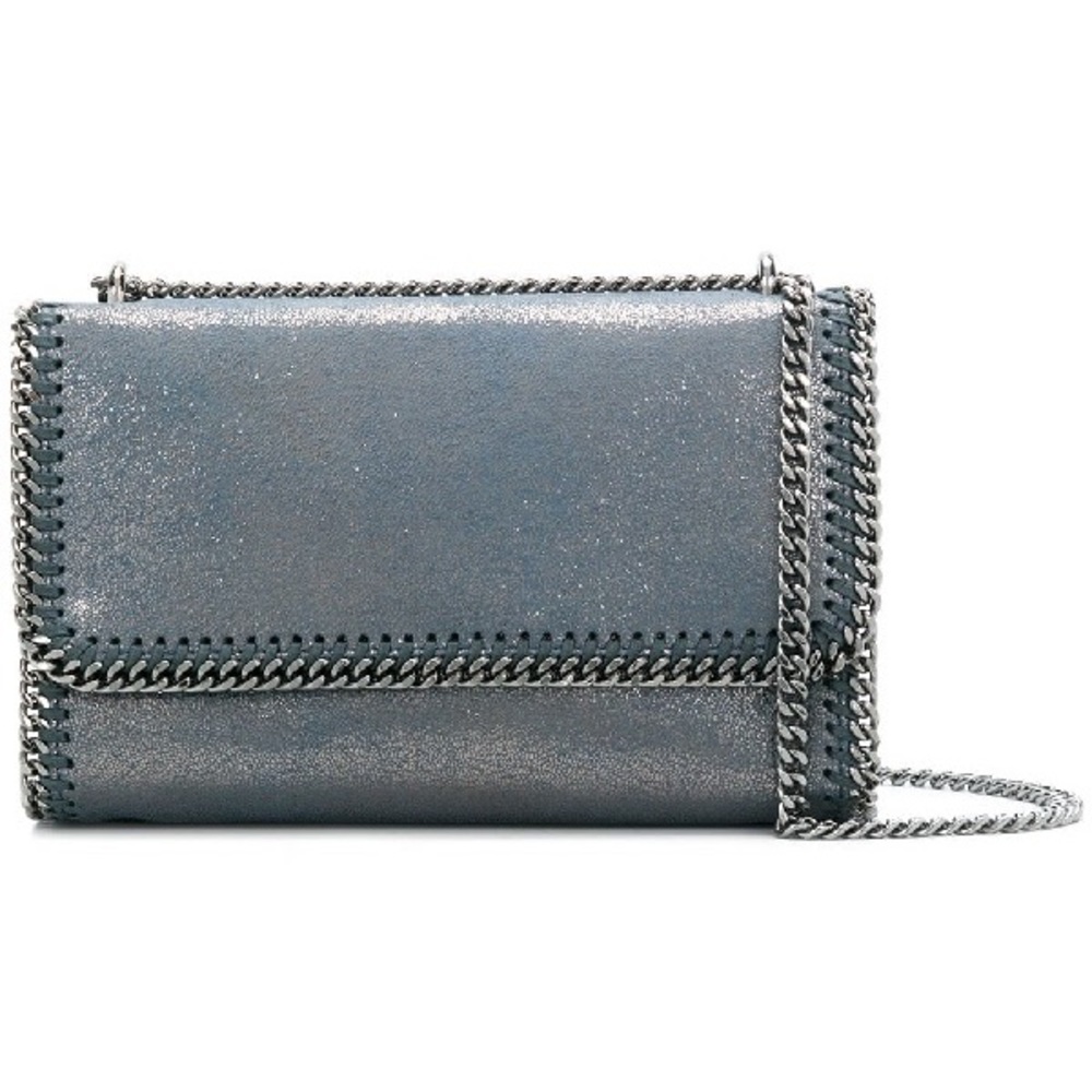 STELLA MCCARTNEY Falabella Metallic Convertible Shoulder Bag Blue Lagoon